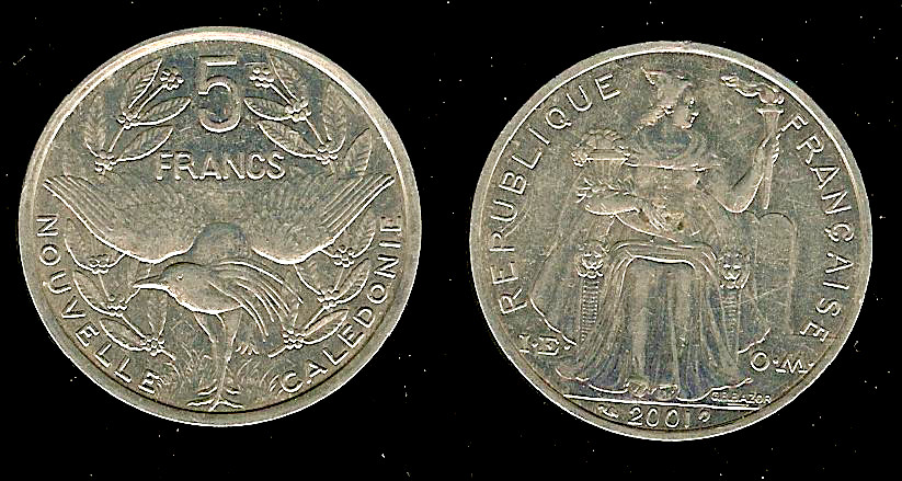 New Caledonie 5 francs 2001 vUnc